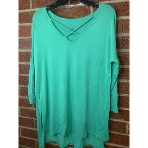 Sweet Tea’s By Pink Rose Womens Shirt Cross Cross Neck Green XS